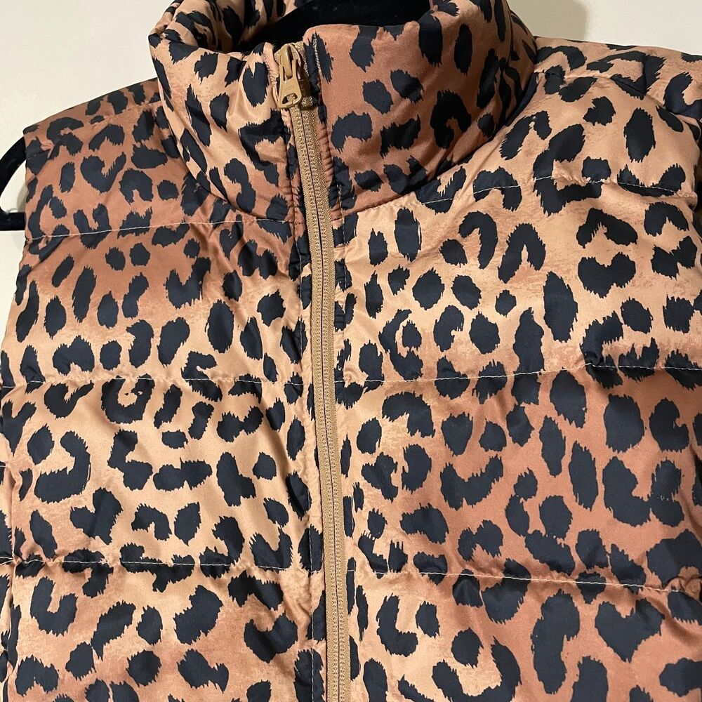Lands End Women’s Cheetah Animal Print Puffer Vest 600 Down Zip Up SZ L 14/16 - Picture 5 of 11